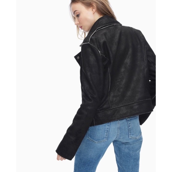 Splendid Faux Suede French Terry Moto Jacket Black White Raw Hem Sz L - Picture 3 of 11